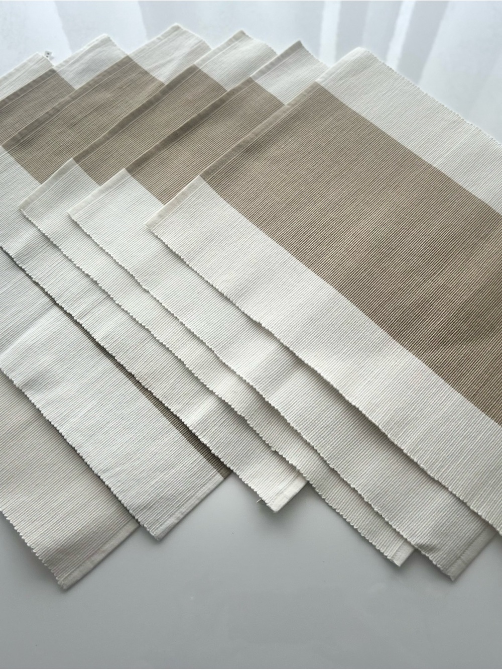 Pottery Barn Neutral Striped Placemats Set of Ribbed Cotton